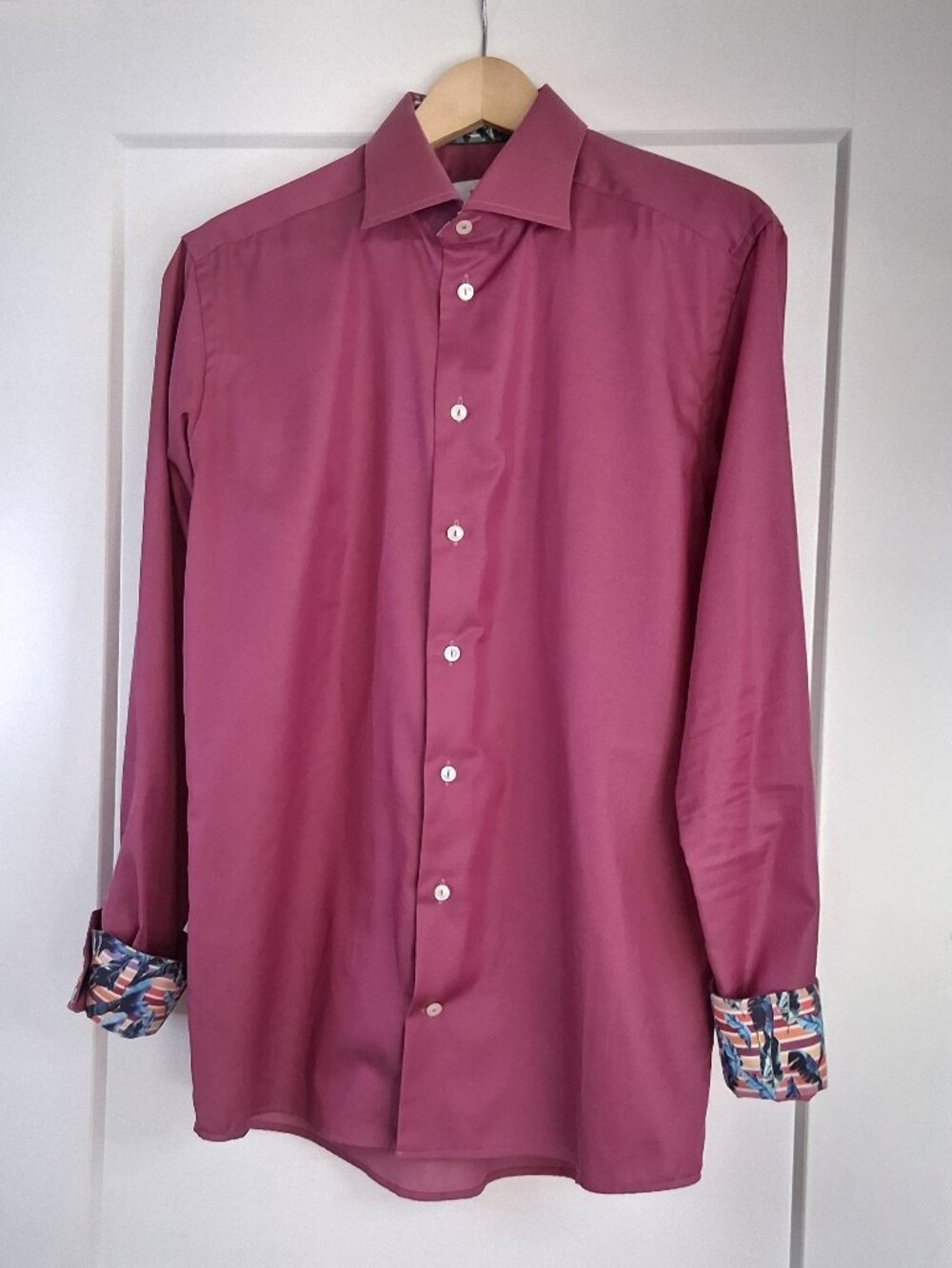 Eton Slim Fit Dress Shirt Mens 16.5 42 Pink Cotton Contrast Cuff Luxury
